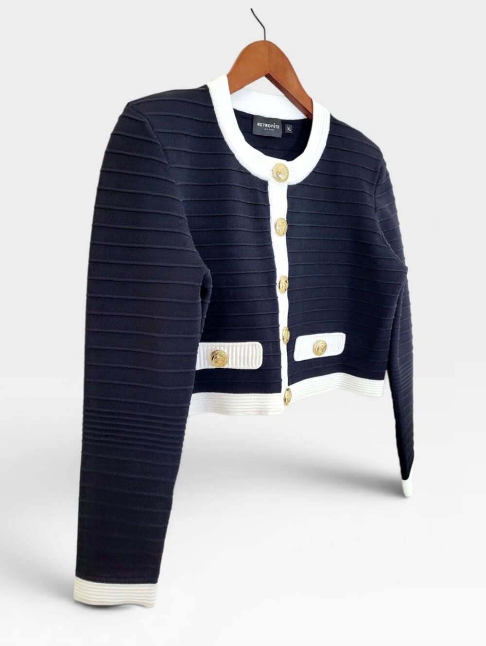 RETROFETE Moore Bandage Knit Jacket Blazer Cardigan Black White XL - Picture 5 of 16